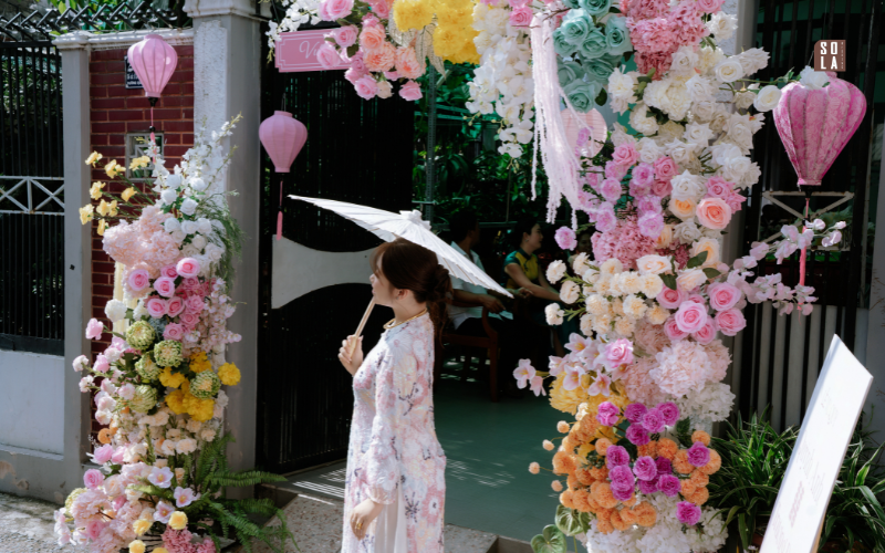 trang trí gia tiên tone hồng